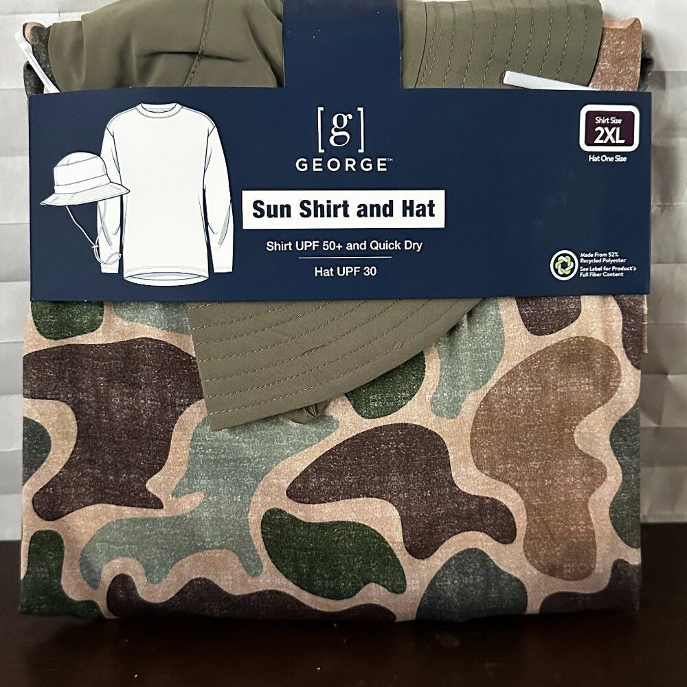 George Men’s Camouflage Long Sleeve T-Shirt with Matching Green Sun Hat